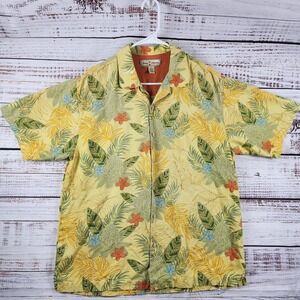 Tommy Bahama Silk Hawaiian Shirt M Yellow Floral Hibiscus Camp Aloha Luau